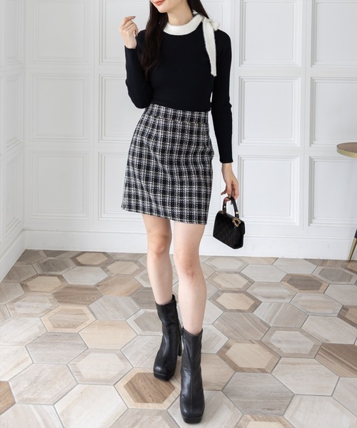 clear（クリア）の「配色リボンニットトップス[着回し力抜群 ガーリー]（ニット/セーター・レディース・ブラック/グレー/ピンク・F）」の12枚目の写真