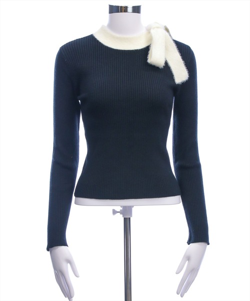 clear（クリア）の「配色リボンニットトップス[着回し力抜群 ガーリー]（ニット/セーター・レディース・ブラック/グレー/ピンク・F）」の19枚目の写真