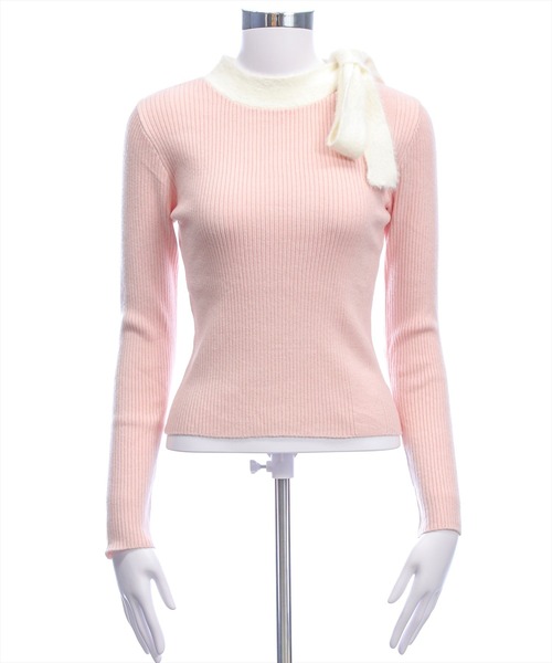 clear（クリア）の「配色リボンニットトップス[着回し力抜群 ガーリー]（ニット/セーター・レディース・ブラック/グレー/ピンク・F）」の11枚目の写真