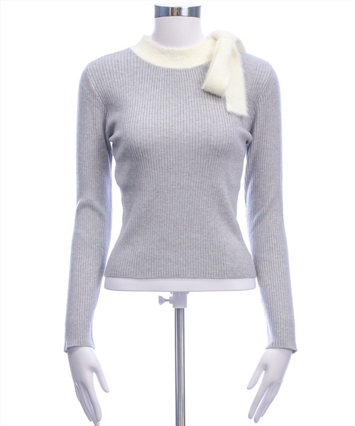 clear（クリア）の「配色リボンニットトップス[着回し力抜群 ガーリー]（ニット/セーター・レディース・ブラック/グレー/ピンク・F）」の7枚目の写真