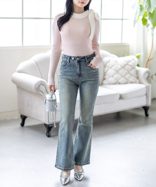 clear（クリア）の「配色リボンニットトップス[着回し力抜群 ガーリー]（ニット/セーター・レディース・ブラック/グレー/ピンク・F）」の20枚目の写真