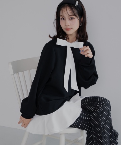 JUMELLE（ジュメロ）の「ボウタイシャツワンピース（ワンピース・レディース・ベージュ/ブラック・FREE）」の2枚目の写真