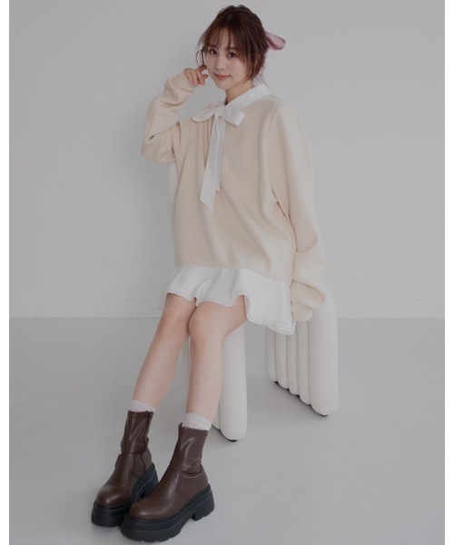 JUMELLE（ジュメロ）の「ボウタイシャツワンピース（ワンピース・レディース・ベージュ/ブラック・FREE）」の10枚目の写真