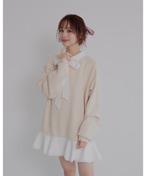 JUMELLE（ジュメロ）の「ボウタイシャツワンピース（ワンピース・レディース・ベージュ/ブラック・FREE）」の13枚目の写真