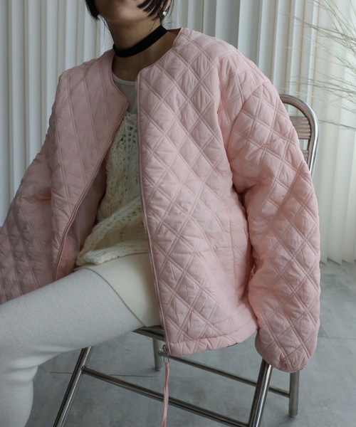 セール】ダイヤキルティング中綿ブルゾン/ノーカラーブルゾン（ダウン