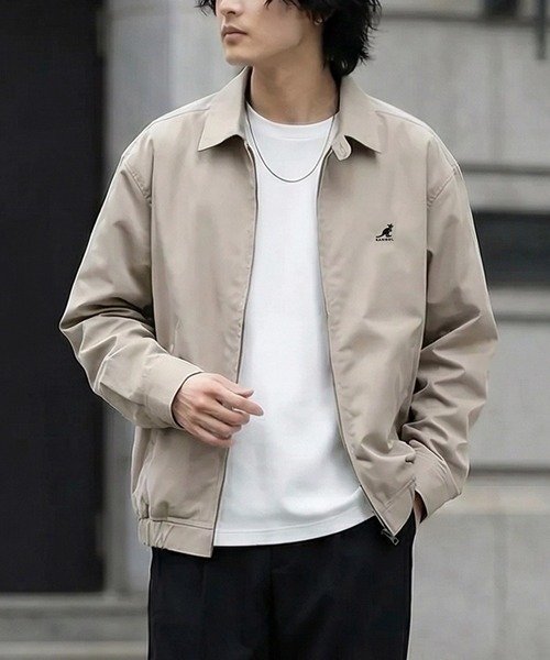 KANGOL(カンゴール)の「KANGOL/カンゴール 別注 オーバーサイズ ワンポイント刺繍 スイングトップ ハリントンジャケット ブルゾン(ブルゾン・メンズ・ブラック/ネイビー/ベージュ・M/L/XL)」の2枚目の写真