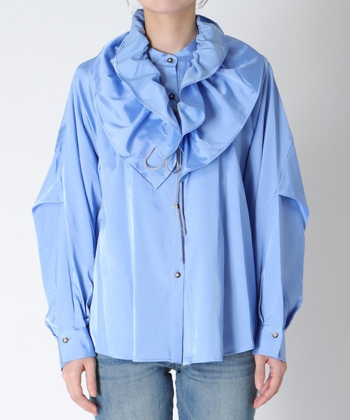 Jines（ジネス）の「フリルカラーグロウブラウス（シャツ/ブラウス・レディース・キャメル/ブルー・38）」の13枚目の写真