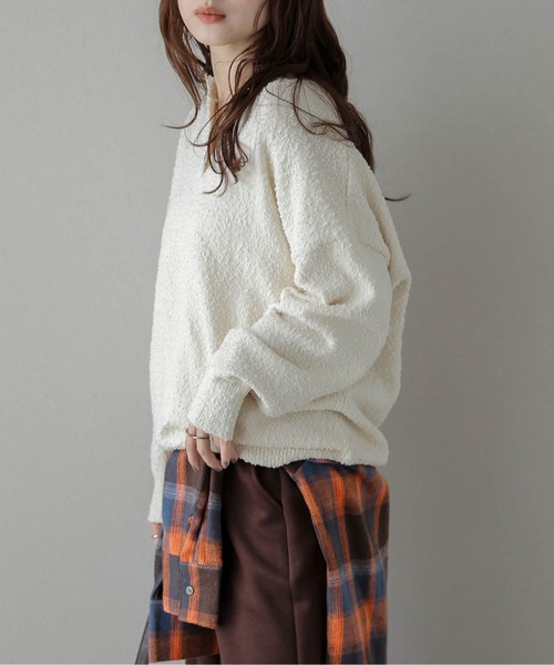 La-gemme(ラジェム)の「キーネックブークレニットトップス(ニット/セーター・レディース・アイボリー/ブラック/ピンク/モカ・フリー)」の7枚目の写真
