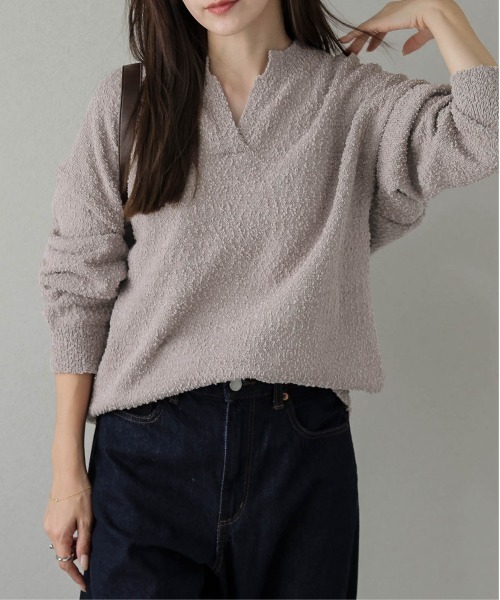 La-gemme(ラジェム)の「キーネックブークレニットトップス(ニット/セーター・レディース・アイボリー/ブラック/ピンク/モカ・フリー)」の18枚目の写真