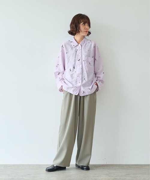 yuni（ユニ　）の「bird刺繍　haori ブラウス（シャツ/ブラウス・レディース・パープル/ブラック・FREE）」の3枚目の写真