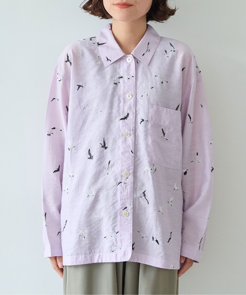yuni（ユニ　）の「bird刺繍　haori ブラウス（シャツ/ブラウス・レディース・パープル/ブラック・FREE）」の5枚目の写真