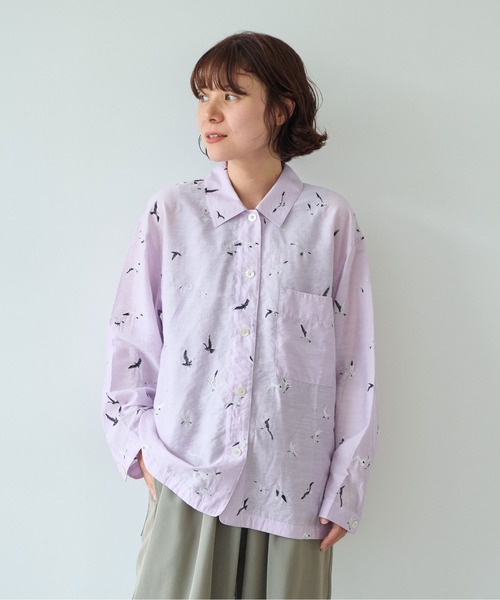 yuni（ユニ　）の「bird刺繍　haori ブラウス（シャツ/ブラウス・レディース・パープル/ブラック・FREE）」の3枚目の写真