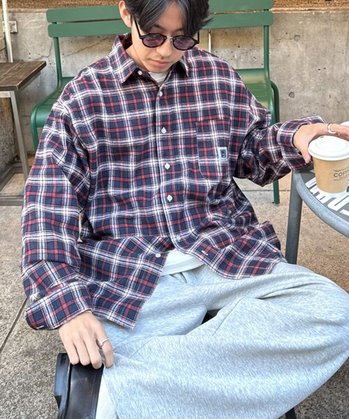 CIAOPANIC TYPY(チャオパニックティピー)の「【PATTIPATTI】ビックシルエットブランケットネルチェックシャツ(シャツ/ブラウス・メンズ・グリーン/レッド/ネイビー・MEDIUM/LARGE)」の3枚目の写真