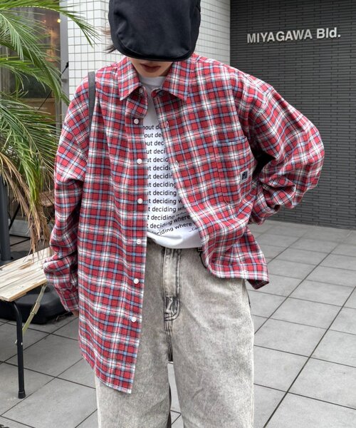 CIAOPANIC TYPY(チャオパニックティピー)の「【PATTIPATTI】ビックシルエットブランケットネルチェックシャツ(シャツ/ブラウス・メンズ・グリーン/レッド/ネイビー・MEDIUM/LARGE)」の9枚目の写真