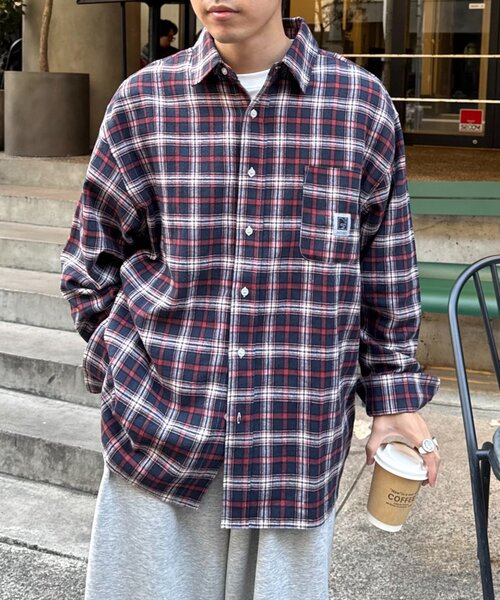 CIAOPANIC TYPY(チャオパニックティピー)の「【PATTIPATTI】ビックシルエットブランケットネルチェックシャツ(シャツ/ブラウス・メンズ・グリーン/レッド/ネイビー・MEDIUM/LARGE)」の16枚目の写真