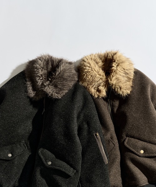 WETTEMPT ファーメルトンフライトジャケット Ｍサイズ　ブラック WETTEMPT ブルゾン アウター FUR-COLLARED MELTON FLIGHT JACKET