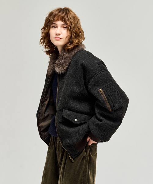 WETTEMPT ファーメルトンフライトジャケット Ｍサイズ　ブラック WETTEMPT ブルゾン アウター FUR-COLLARED MELTON FLIGHT JACKET