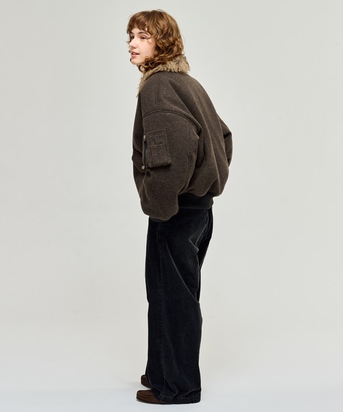 ファーメルトンフライトジャケット WETTEMPT Sサイズ ブラウン 試着のみ FUR-COLLARED MELTON FLIGHT JACKET / ファーメルトンフライト