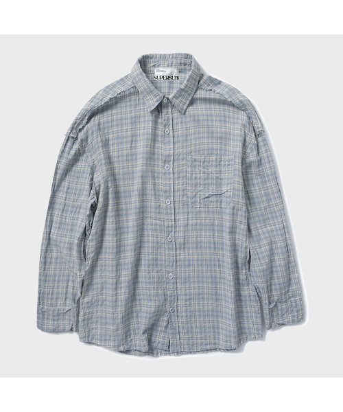 SUPERSUB(スーパーサブ)の「カットオフグランジチェックシャツ - スカイブルー(シャツ/ブラウス・レディース・その他・LARGE/SMALL/MEDIUM)」の1枚目の写真