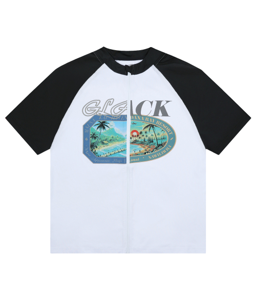 GLACK(グラック)の「GT145 ラゲージラベルグラフィック半袖ラッシュガード (ホワイト/ブラック)(Tシャツ/カットソー・レディース・その他・MEDIUM/LARGE)」の3枚目の写真