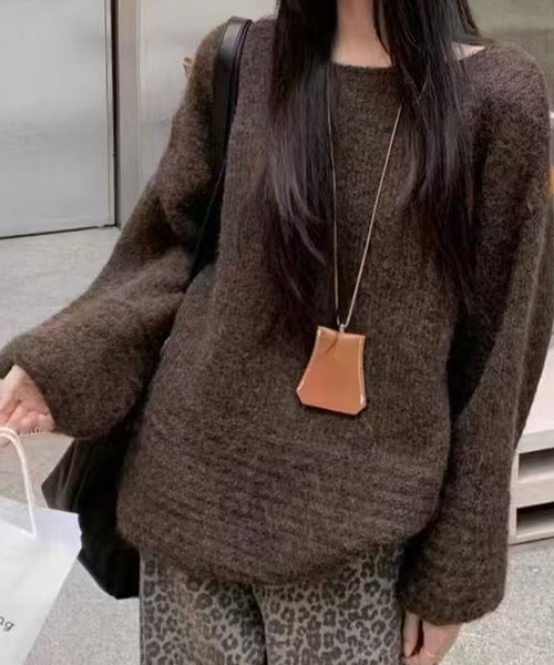 meJane（ミージェーン）の「ワイドネック ボリュームスリーブニットプルオーバー（ニット/セーター・レディース・ライトベージュ/オフホワイト/グレー/ブラウン・FREE）」の3枚目の写真