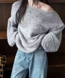 meJane | ワイドネック ボリュームスリーブニットプルオーバー(ニット/セーター)