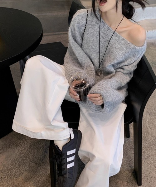 meJane（ミージェーン）の「ワイドネック ボリュームスリーブニットプルオーバー（ニット/セーター・レディース・ライトベージュ/オフホワイト/グレー/ブラウン・FREE）」の11枚目の写真