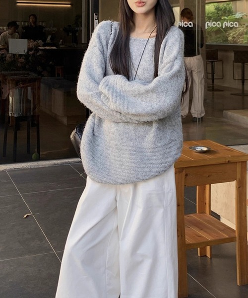 meJane（ミージェーン）の「ワイドネック ボリュームスリーブニットプルオーバー（ニット/セーター・レディース・ライトベージュ/オフホワイト/グレー/ブラウン・FREE）」の12枚目の写真