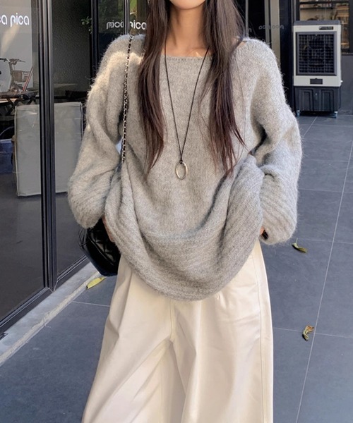 meJane（ミージェーン）の「ワイドネック ボリュームスリーブニットプルオーバー（ニット/セーター・レディース・ライトベージュ/オフホワイト/グレー/ブラウン・FREE）」の13枚目の写真