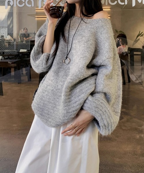 meJane（ミージェーン）の「ワイドネック ボリュームスリーブニットプルオーバー（ニット/セーター・レディース・ライトベージュ/オフホワイト/グレー/ブラウン・FREE）」の14枚目の写真