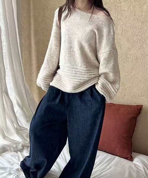 meJane（ミージェーン）の「ワイドネック ボリュームスリーブニットプルオーバー（ニット/セーター・レディース・ライトベージュ/オフホワイト/グレー/ブラウン・FREE）」の18枚目の写真