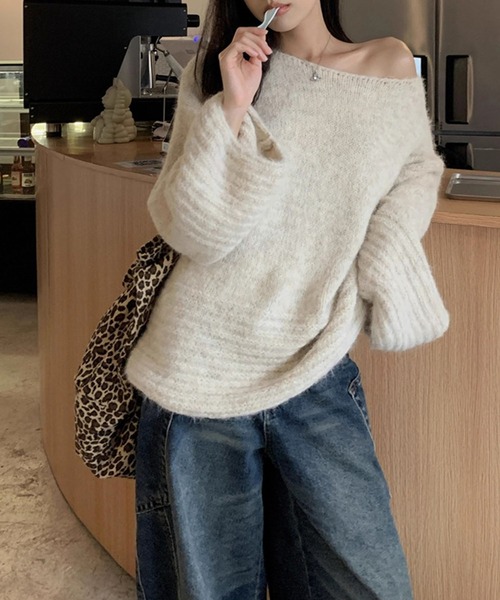 meJane（ミージェーン）の「ワイドネック ボリュームスリーブニットプルオーバー（ニット/セーター・レディース・ライトベージュ/オフホワイト/グレー/ブラウン・FREE）」の22枚目の写真