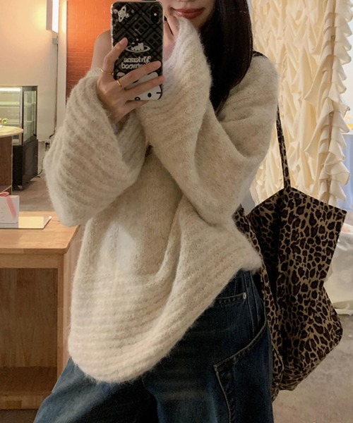 meJane（ミージェーン）の「ワイドネック ボリュームスリーブニットプルオーバー（ニット/セーター・レディース・ライトベージュ/オフホワイト/グレー/ブラウン・FREE）」の21枚目の写真