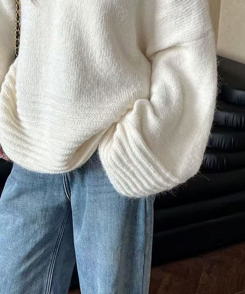 meJane（ミージェーン）の「ワイドネック ボリュームスリーブニットプルオーバー（ニット/セーター・レディース・ライトベージュ/オフホワイト/グレー/ブラウン・FREE）」の6枚目の写真