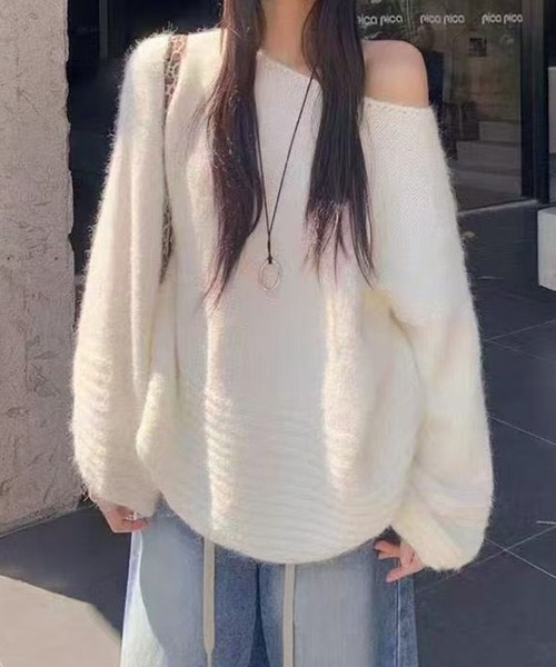 meJane（ミージェーン）の「ワイドネック ボリュームスリーブニットプルオーバー（ニット/セーター・レディース・ライトベージュ/オフホワイト/グレー/ブラウン・FREE）」の10枚目の写真