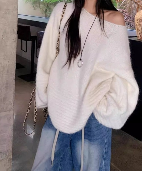 meJane（ミージェーン）の「ワイドネック ボリュームスリーブニットプルオーバー（ニット/セーター・レディース・ライトベージュ/オフホワイト/グレー/ブラウン・FREE）」の7枚目の写真