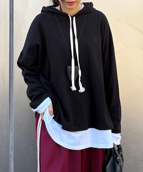 ISOOK（アイスー）の「【ISOOK / アイスー】バックタックフーディ / パーカー フード付き オーバーサイズ ビッグシルエット ルーズ丈 バックデザイン プルオーバー グレー ブラック 黒 ZOZOTOWN限定（パーカー・レディース・グレー/ブラック・FREE）」の3枚目の写真