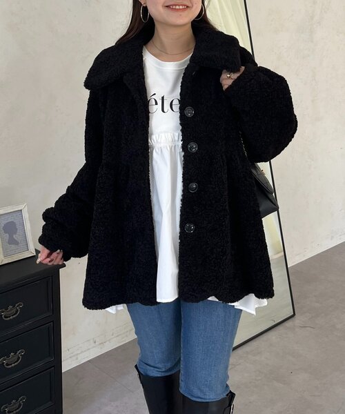 prose verse（プロズヴェール）の「ペプラムボアコート（その他アウター・レディース・ブラック/アイボリー・LARGE/MEDIUM）」の17枚目の写真