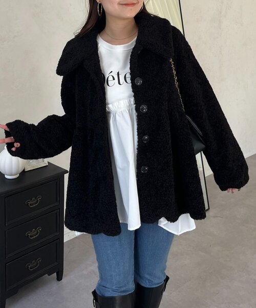 prose verse（プロズヴェール）の「ペプラムボアコート（その他アウター・レディース・ブラック/アイボリー・LARGE/MEDIUM）」の18枚目の写真