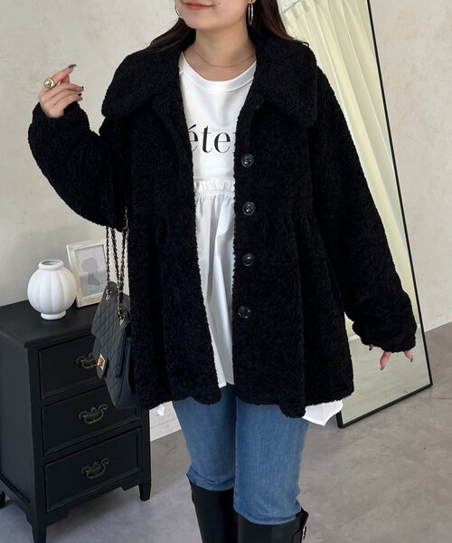 prose verse（プロズヴェール）の「ペプラムボアコート（その他アウター・レディース・ブラック/アイボリー・LARGE/MEDIUM）」の19枚目の写真