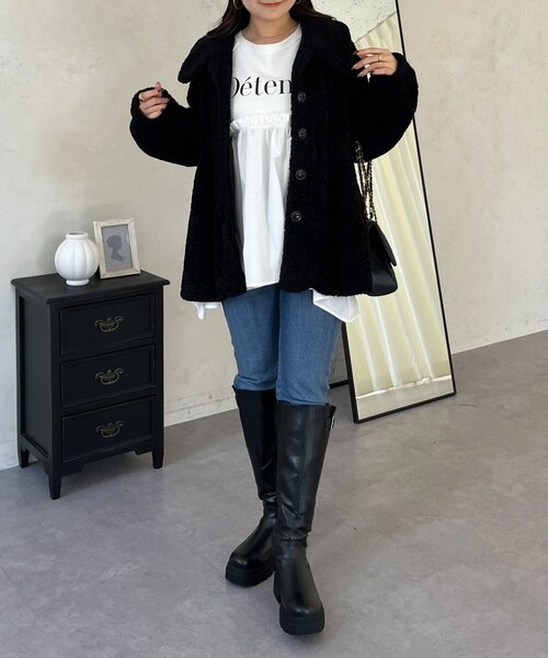 prose verse（プロズヴェール）の「ペプラムボアコート（その他アウター・レディース・ブラック/アイボリー・LARGE/MEDIUM）」の3枚目の写真