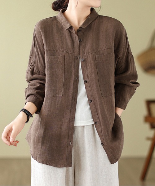 SallyLunn(サリーラン)の「オータムカラー長袖シャツ(シャツ/ブラウス・レディース・ブラウン/グリーン/カーキ・MEDIUM/LARGE)」の1枚目の写真