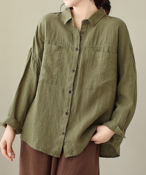 SallyLunn(サリーラン)の「オータムカラー長袖シャツ(シャツ/ブラウス・レディース・ブラウン/グリーン/カーキ・MEDIUM/LARGE)」の2枚目の写真