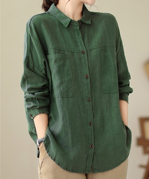 SallyLunn(サリーラン)の「オータムカラー長袖シャツ(シャツ/ブラウス・レディース・ブラウン/グリーン/カーキ・MEDIUM/LARGE)」の3枚目の写真