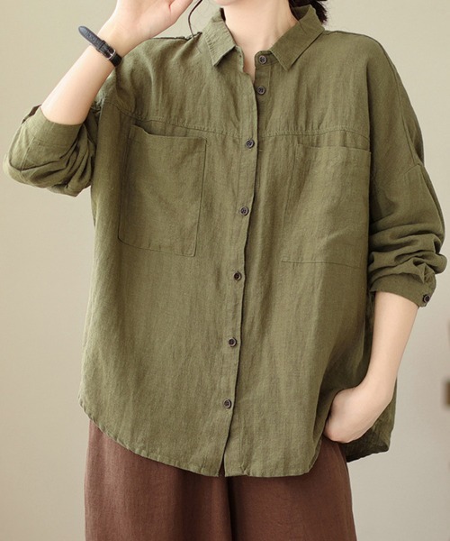 SallyLunn(サリーラン)の「オータムカラー長袖シャツ(シャツ/ブラウス・レディース・ブラウン/グリーン/カーキ・MEDIUM/LARGE)」の5枚目の写真