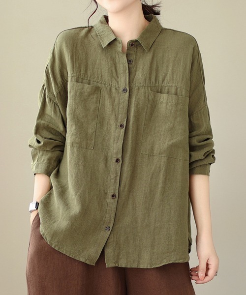 SallyLunn(サリーラン)の「オータムカラー長袖シャツ(シャツ/ブラウス・レディース・ブラウン/グリーン/カーキ・MEDIUM/LARGE)」の7枚目の写真