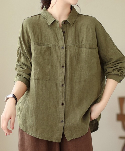 SallyLunn(サリーラン)の「オータムカラー長袖シャツ(シャツ/ブラウス・レディース・ブラウン/グリーン/カーキ・MEDIUM/LARGE)」の9枚目の写真