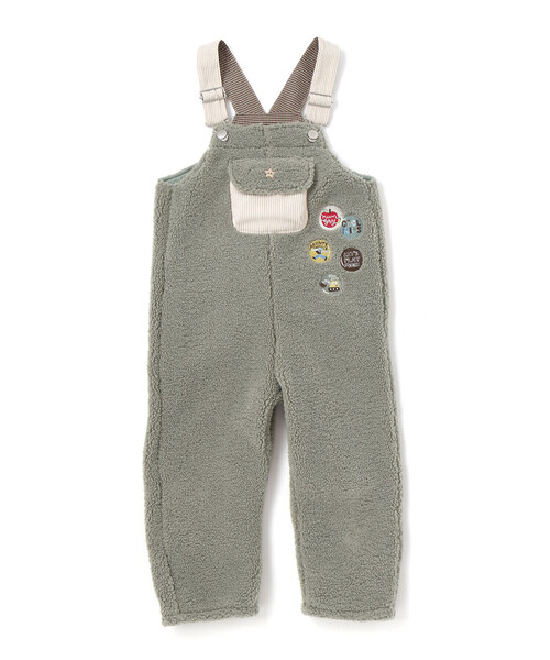 SLAP SLIP（スラップスリップ）の「フロントポケットもこもこボアサロペット(80~110cm)（サロペット/オーバーオール・キッズ・ベージュ系その他/グリーン・110cm/80ｃｍ/90cm/100cm）」の2枚目の写真