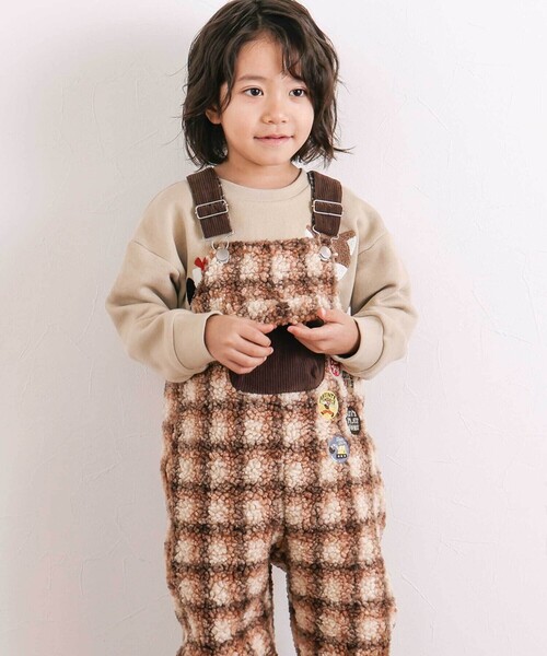 SLAP SLIP（スラップスリップ）の「フロントポケットもこもこボアサロペット(80~110cm)（サロペット/オーバーオール・キッズ・ベージュ系その他/グリーン・110cm/80ｃｍ/90cm/100cm）」の6枚目の写真