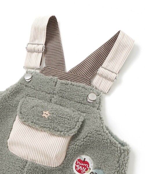 SLAP SLIP（スラップスリップ）の「フロントポケットもこもこボアサロペット(80~110cm)（サロペット/オーバーオール・キッズ・ベージュ系その他/グリーン・110cm/80ｃｍ/90cm/100cm）」の9枚目の写真